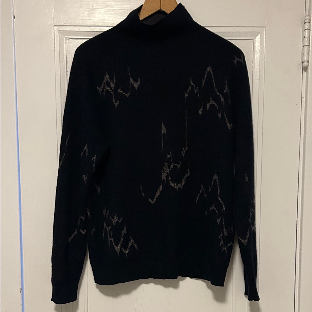 John Varvatos Black and Cream Patterned Turtleneck Sweater